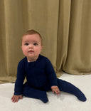 Ribbed Bamboo Baby Sleepsuit in Deep Navy | PLUSH