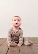 Ribbed Bamboo Baby Sleepsuit in Taupe | PLUSH