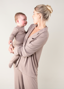 Ribbed Bamboo Baby Sleepsuit in Taupe | PLUSH